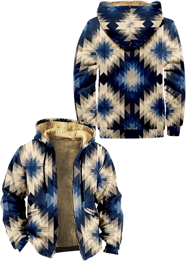 Retro Aztec Print Fleece Hooded Jacket 17