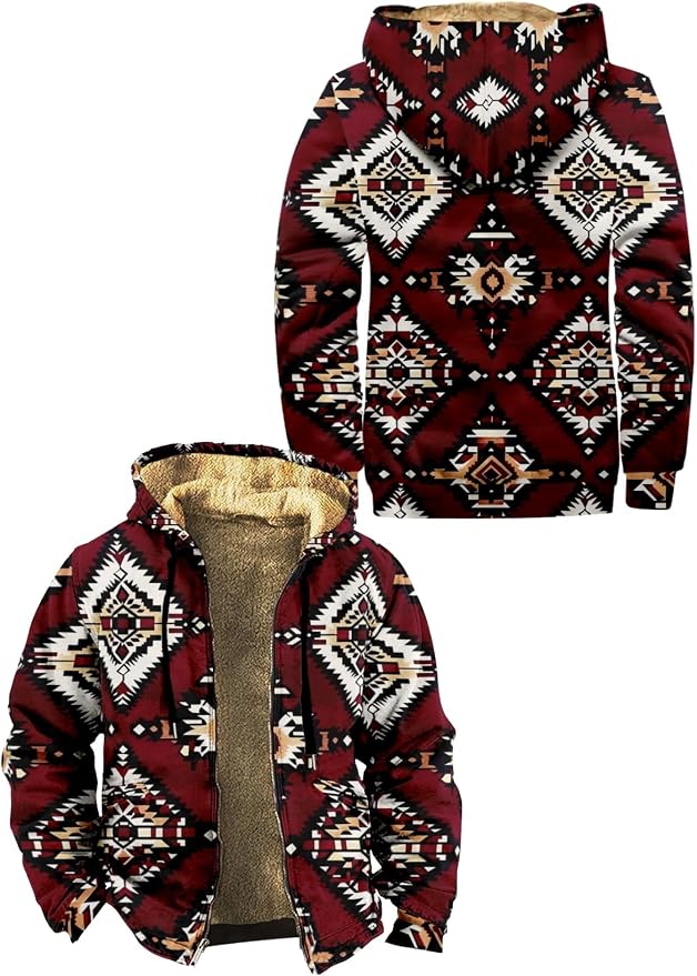Retro Aztec Print Fleece Hooded Jacket 06