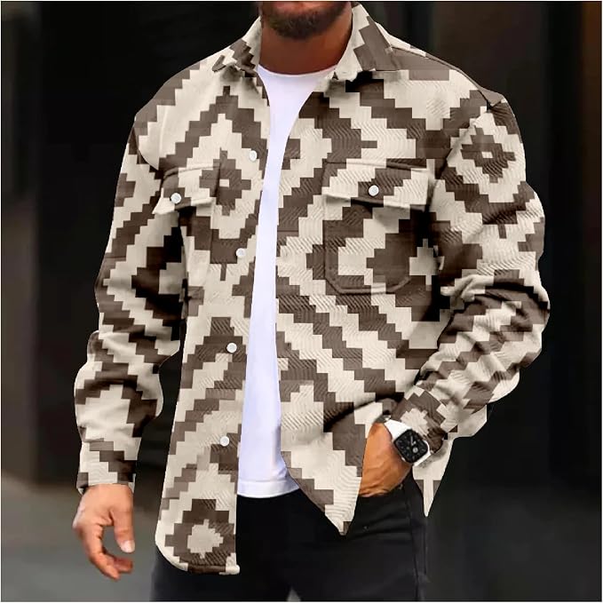 Mens Retro Aztec Ethnic Print Shirt Jacket 02