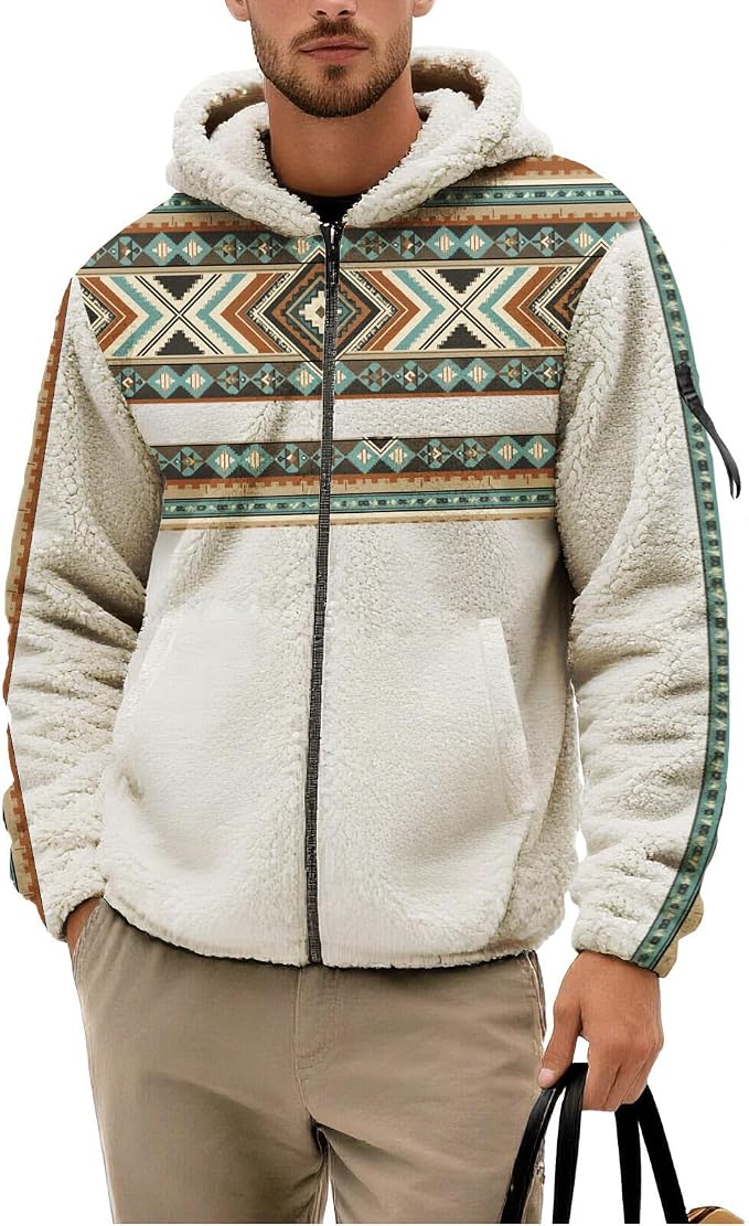 Mens Aztec Print Fleece Hoodie 03