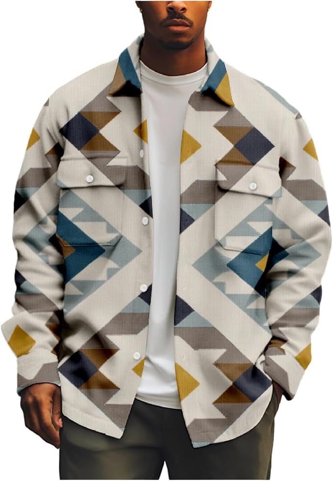 Mens Retro Aztec Ethnic Print Shirt Jacket 06