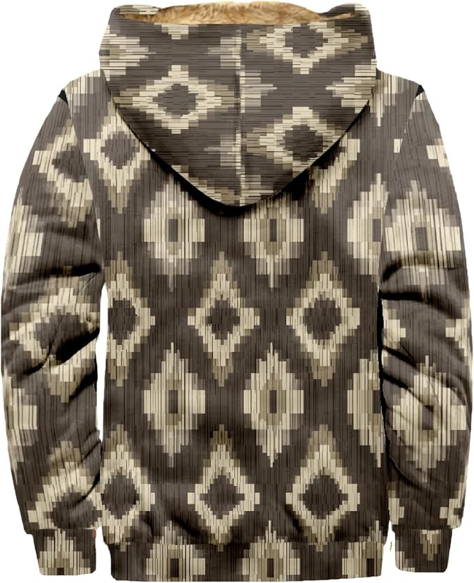 Retro Aztec Print Fleece Hooded Jacket 14