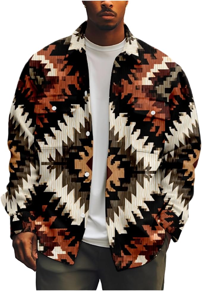 Mens Retro Aztec Ethnic Print Shirt Jacket 05