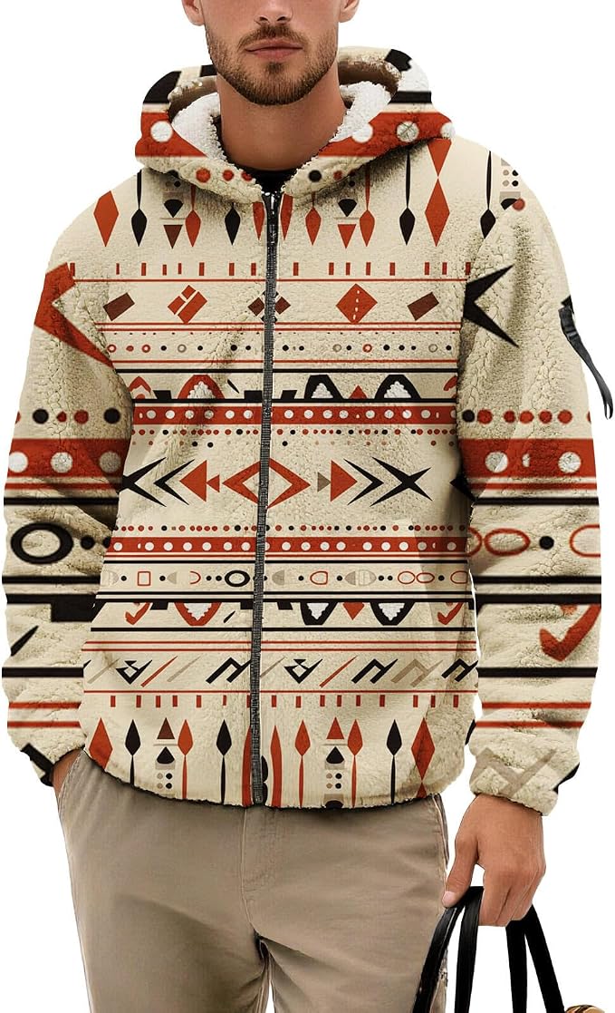 Mens Aztec Print Fleece Hoodie 06