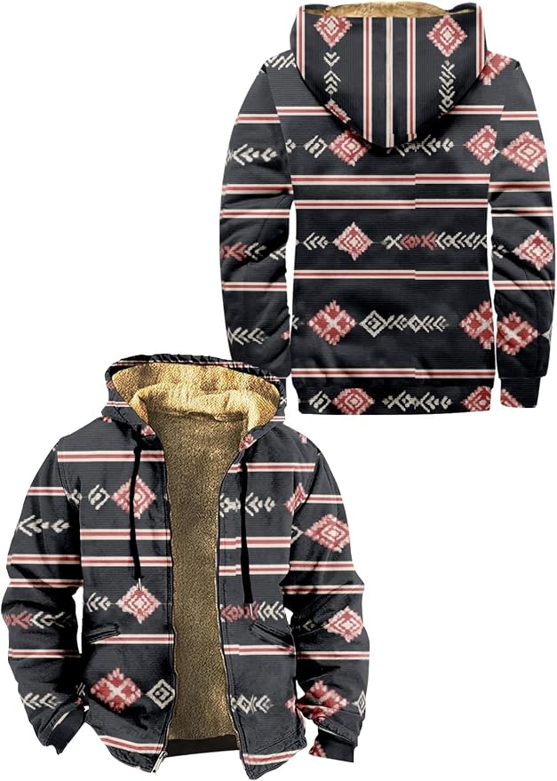 Retro Aztec Print Fleece Hooded Jacket 12