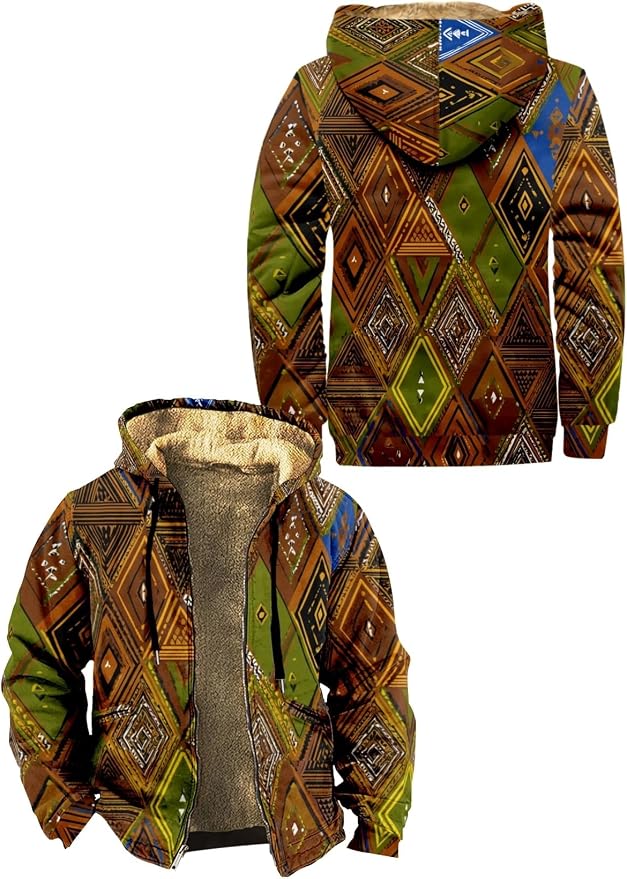 Retro Aztec Print Fleece Hooded Jacket 04