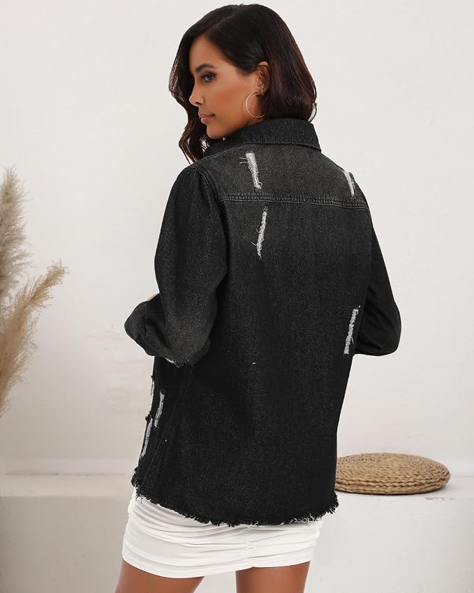 Distressed Black Jean Jacket
