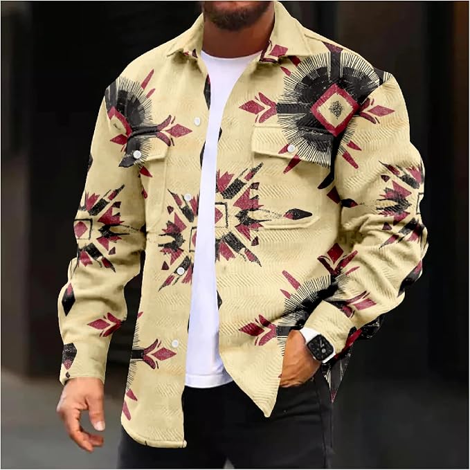 Mens Retro Aztec Ethnic Print Shirt Jacket 12