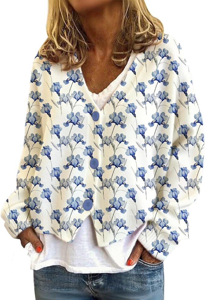 Womens Loose V-neck Cropped Cardigan 12