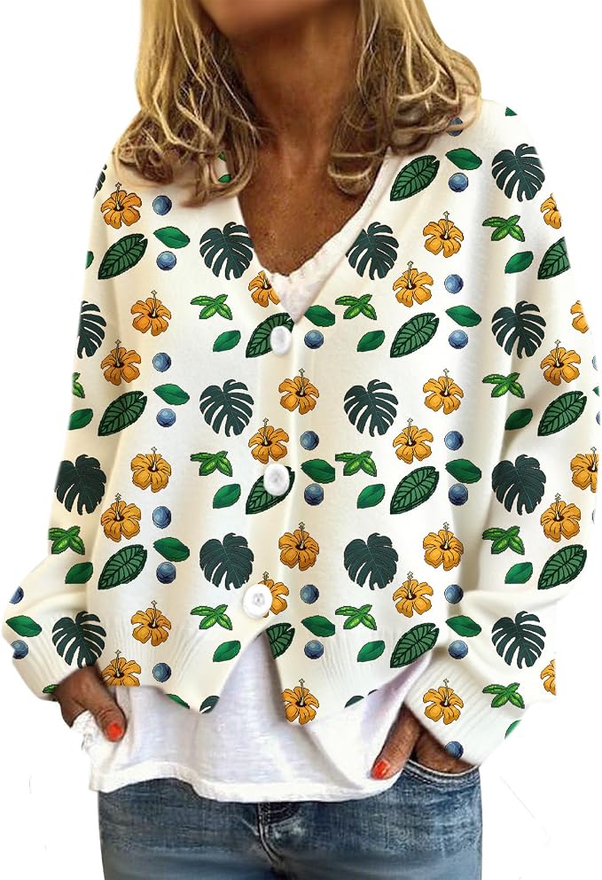 Womens Loose V-neck Cropped Cardigan 01