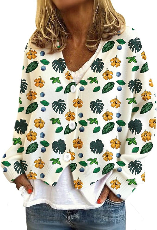 Womens Loose V-neck Cropped Cardigan 01