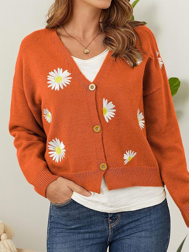 Daisy Floral Print Sweater Cardigan 05