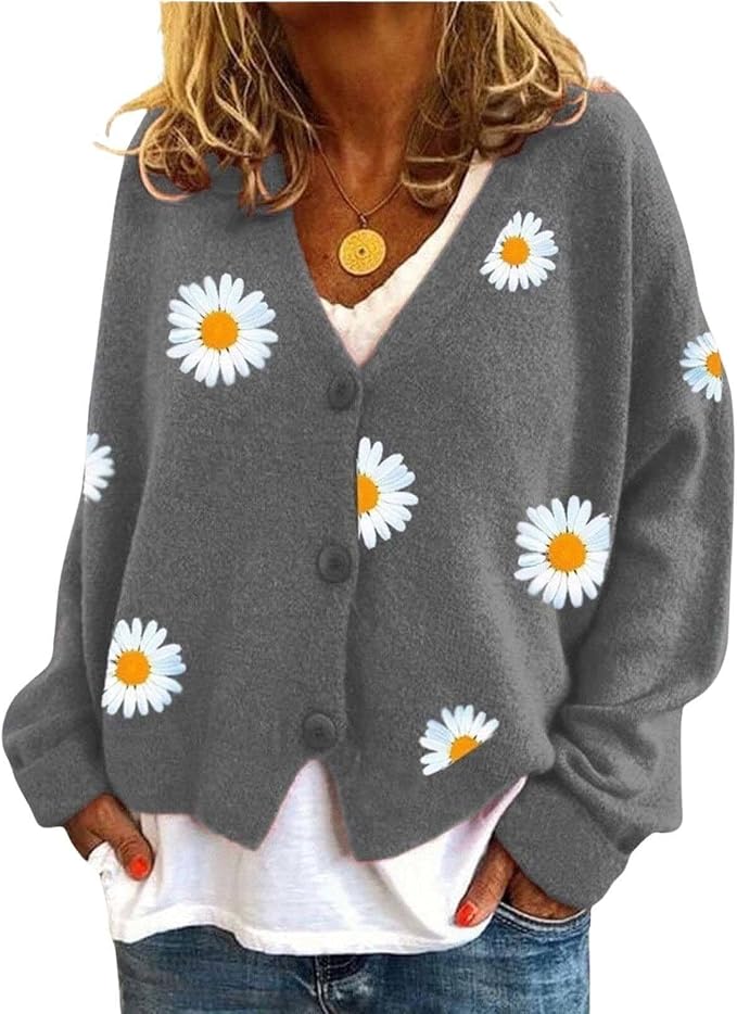 Daisy Floral Print Sweater Cardigan 06