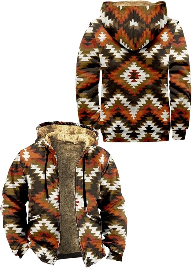 Retro Aztec Print Fleece Hooded Jacket 07