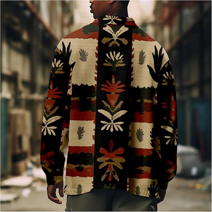 Mens Retro Aztec Ethnic Print Shirt Jacket 01