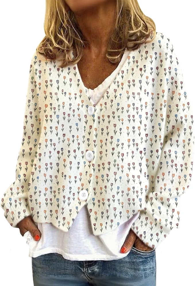 Womens Loose V-neck Cropped Cardigan 18