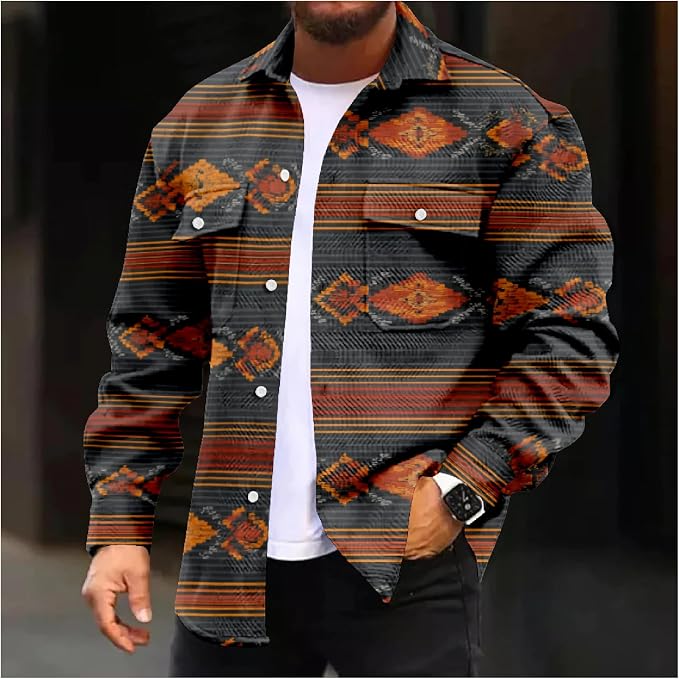Mens Retro Aztec Ethnic Print Shirt Jacket 11