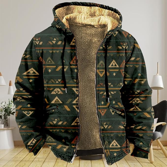 Retro Aztec Print Fleece Hooded Jacket 10