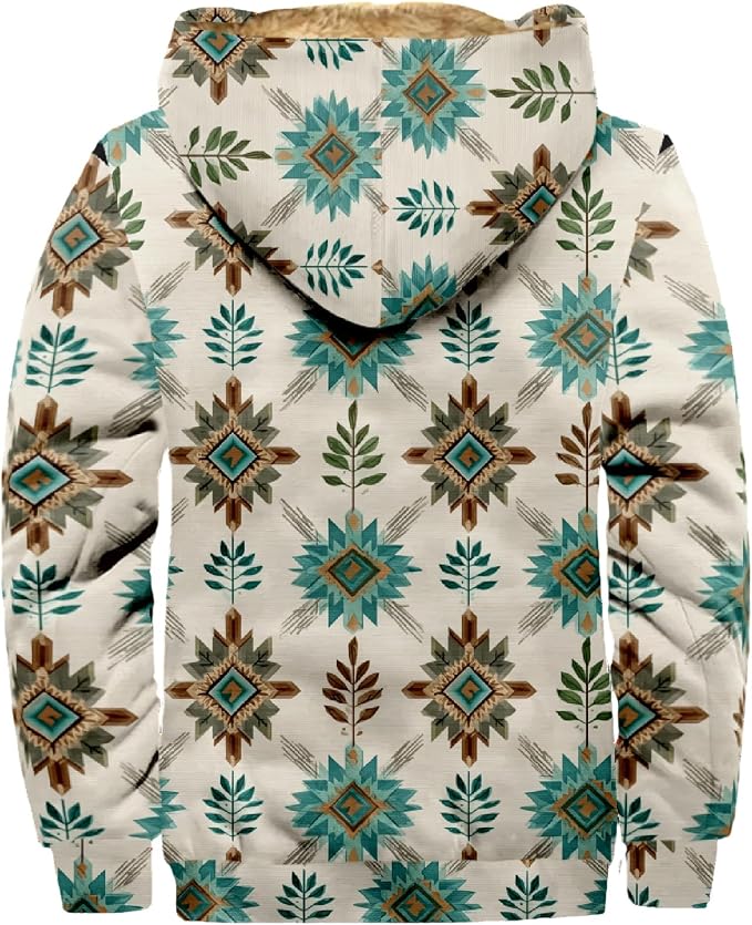 Retro Aztec Print Fleece Hooded Jacket 15