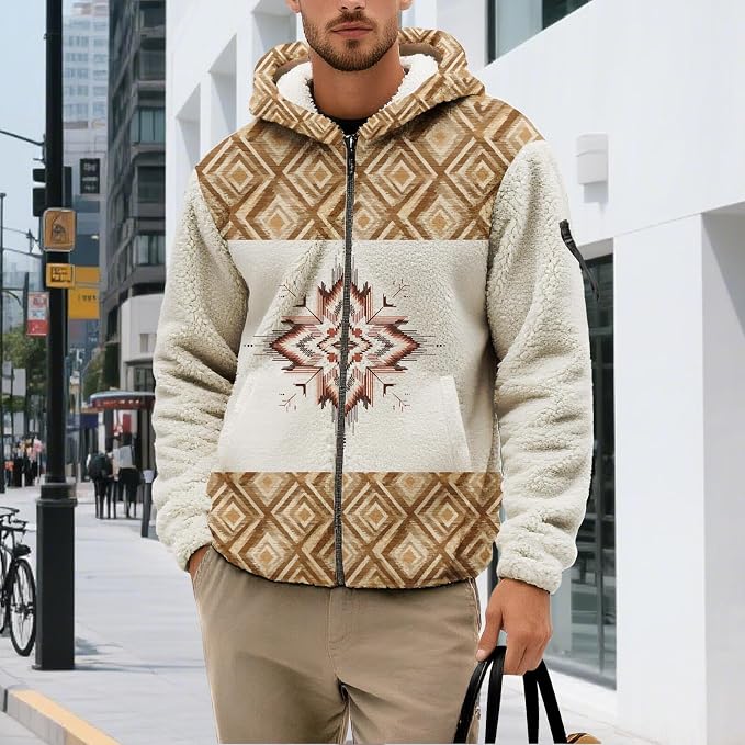Mens Aztec Print Fleece Hoodie 01