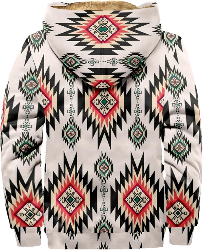 Retro Aztec Print Fleece Hooded Jacket 09