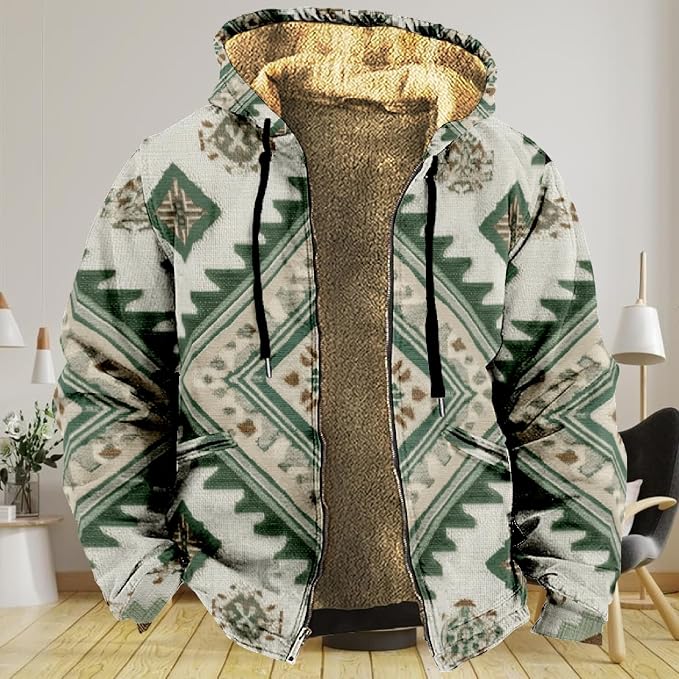 Retro Aztec Print Fleece Hooded Jacket 02