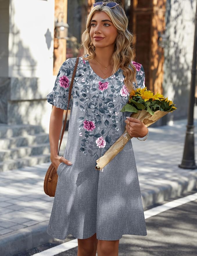 Grey Red Floral
