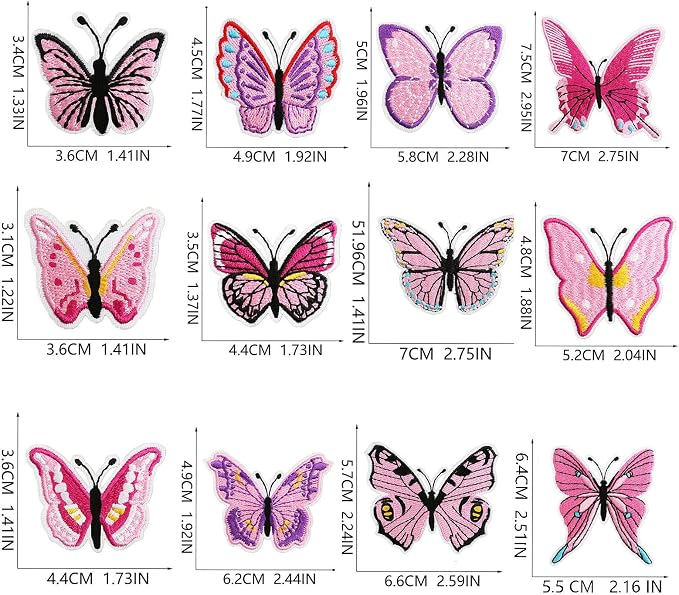 12 Pink butterfly patches