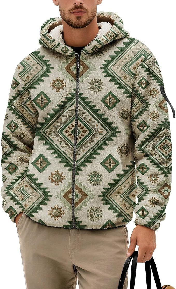 Mens Aztec Print Fleece Hoodie 09