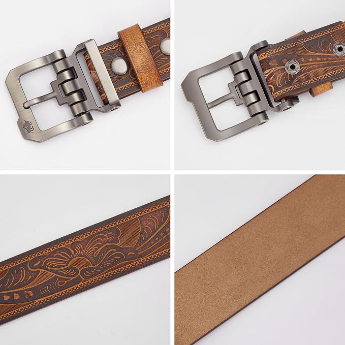 Silver Buckle+brown Printed Belt