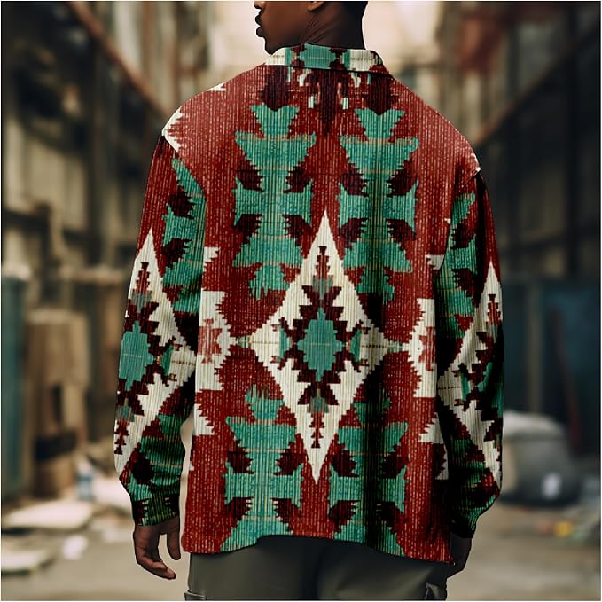 Mens Retro Aztec Ethnic Print Shirt Jacket 04