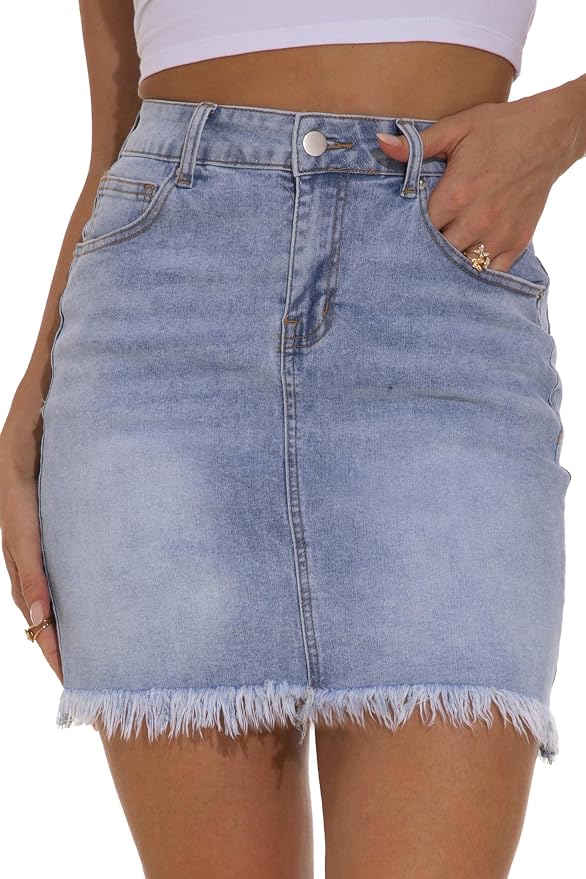 Raw Hem Light Washed Blue
