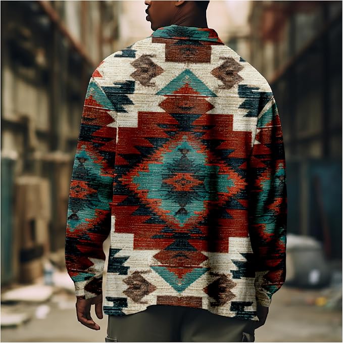 Mens Retro Aztec Ethnic Print Shirt Jacket 07