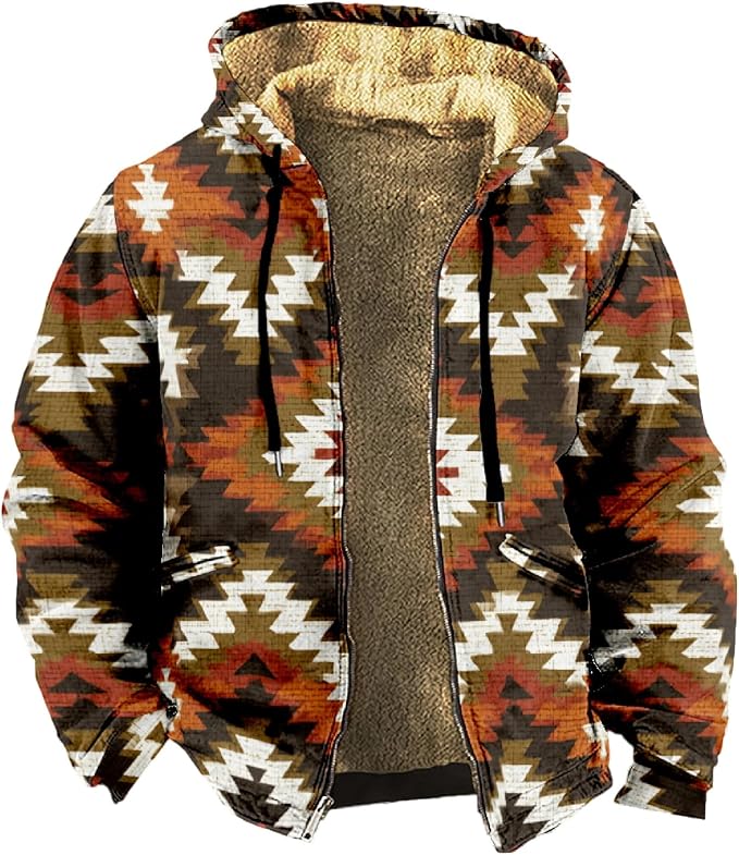 Retro Aztec Print Fleece Hooded Jacket 07