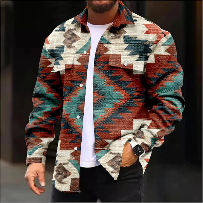 Mens Retro Aztec Ethnic Print Shirt Jacket 07