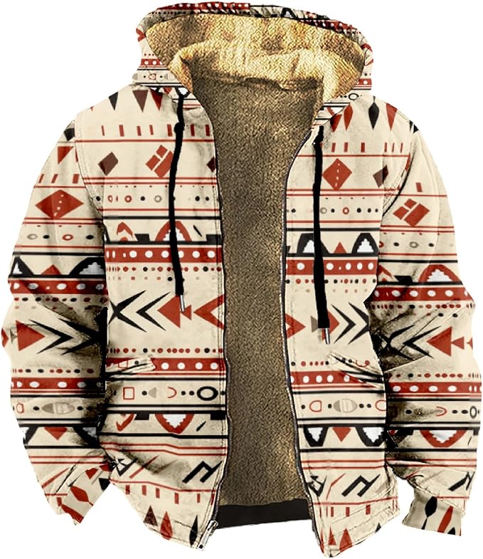 Retro Aztec Print Fleece Hooded Jacket 19