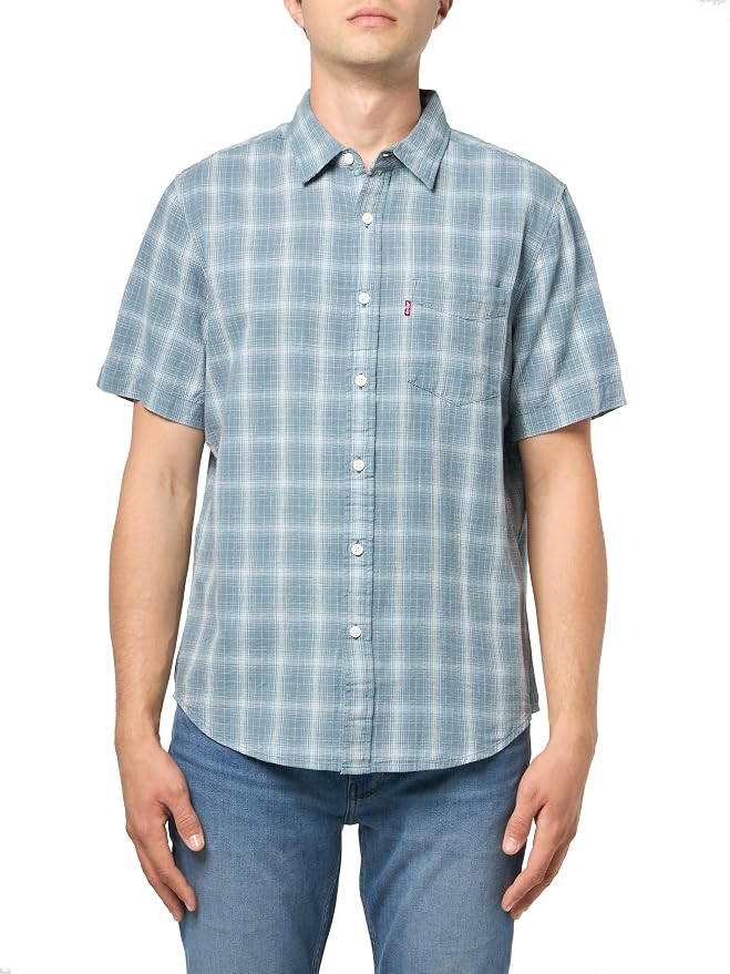Leon Plaid Steam Blue Cotton Linen