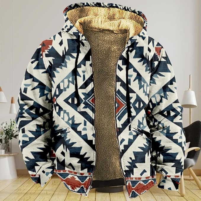 Retro Aztec Print Fleece Hooded Jacket 08