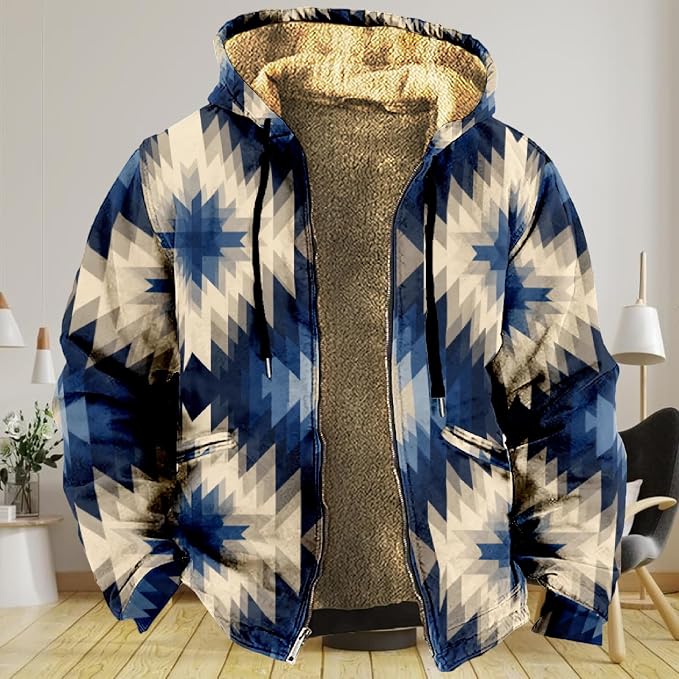 Retro Aztec Print Fleece Hooded Jacket 17