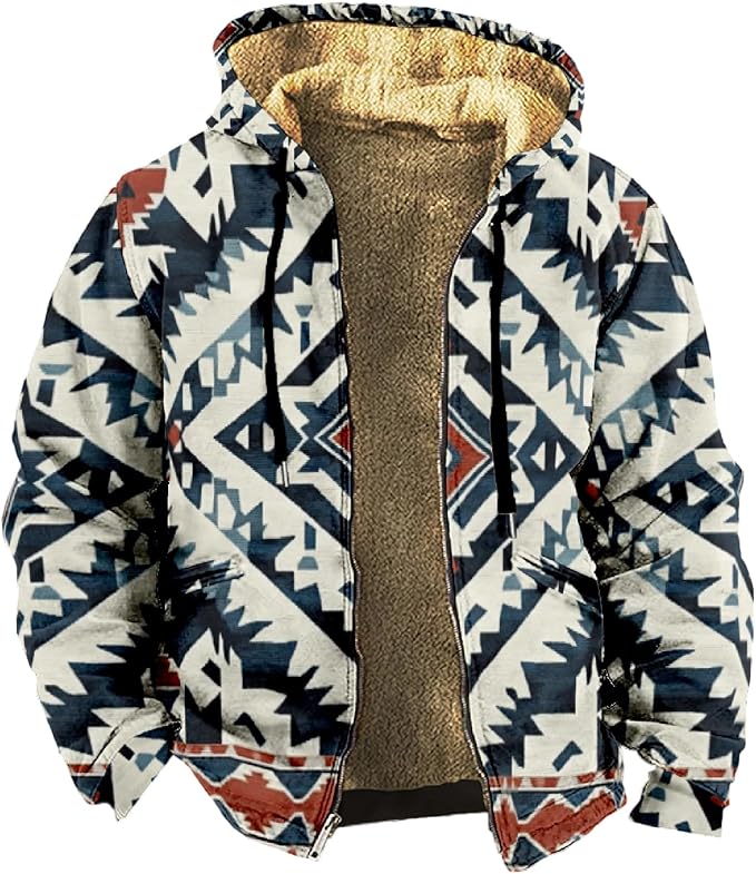 Retro Aztec Print Fleece Hooded Jacket 08
