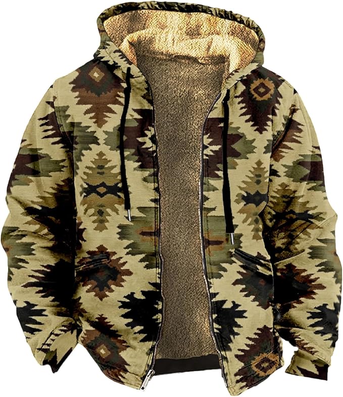 Retro Aztec Print Fleece Hooded Jacket 03