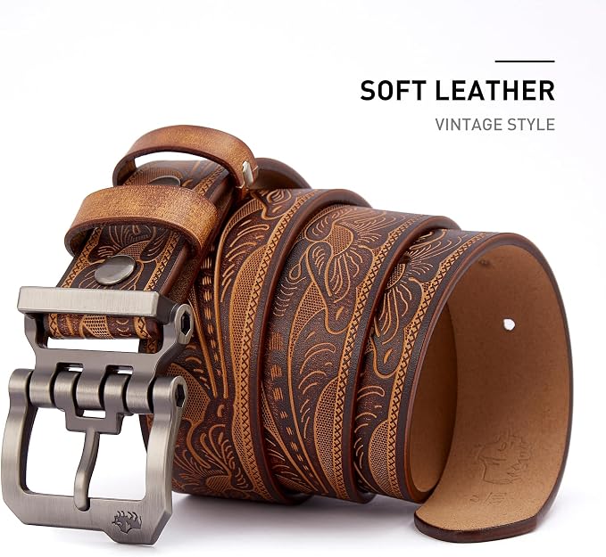 Silver Buckle+brown Printed Belt