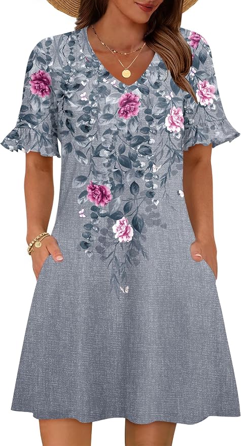 Grey Red Floral