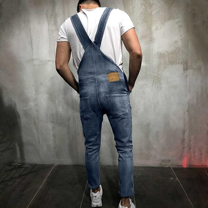 14#slim Fit Suspenders Overalls-blue