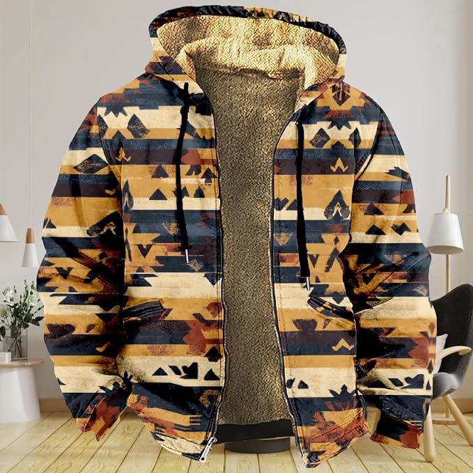 Retro Aztec Print Fleece Hooded Jacket 11