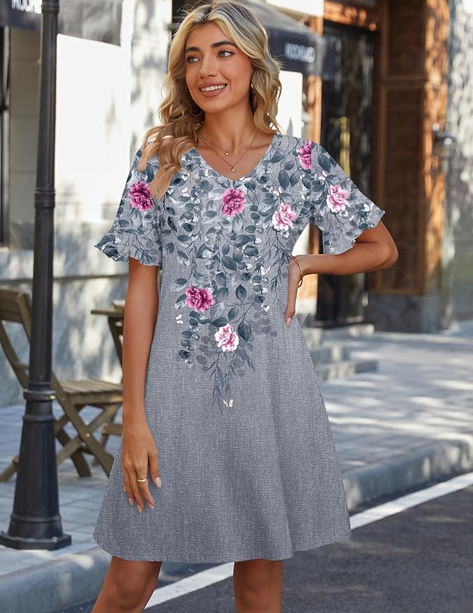 Grey Red Floral