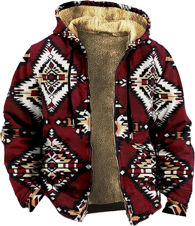 Retro Aztec Print Fleece Hooded Jacket 06