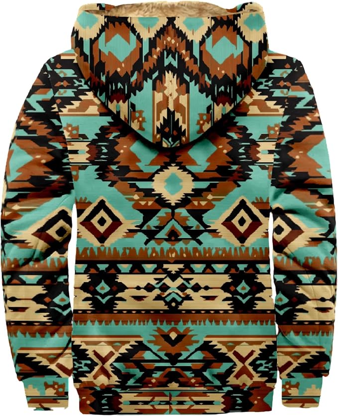 Retro Aztec Print Fleece Hooded Jacket 05