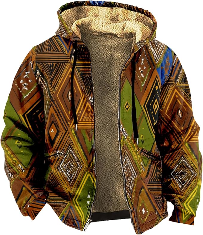 Retro Aztec Print Fleece Hooded Jacket 04