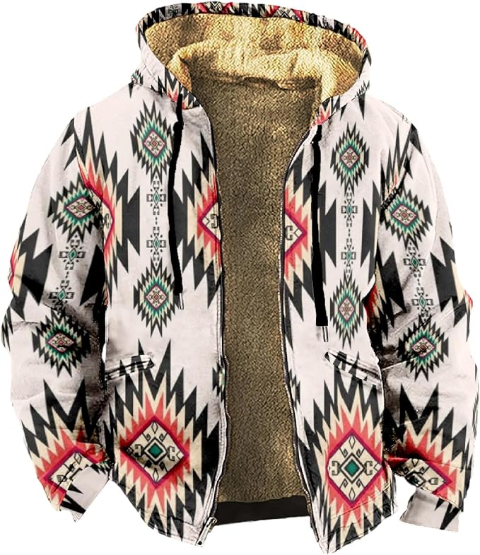 Retro Aztec Print Fleece Hooded Jacket 09